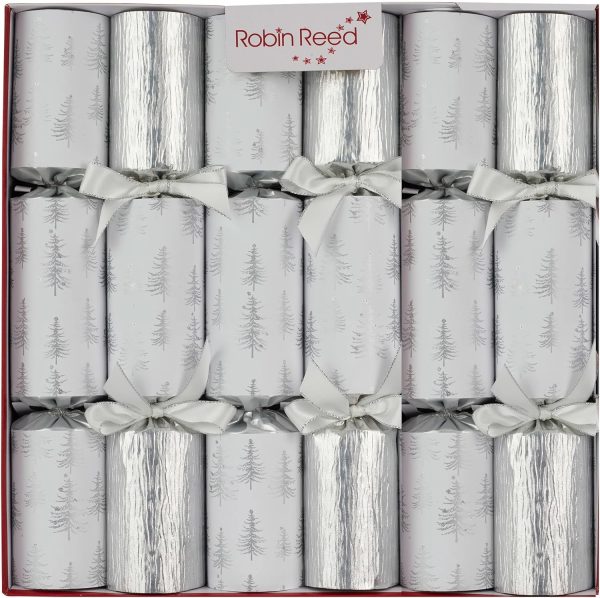 Robin Reed Silver Pine Trees Handmade Christmas Crackers – 6 Pack Discount