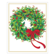 Caspari Holly And Berry Wreath Mini Boxed Christmas Cards - 16 Cards Envelopes Supply