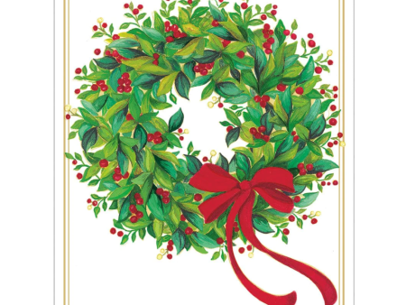 Caspari Holly And Berry Wreath Mini Boxed Christmas Cards - 16 Cards Envelopes Supply