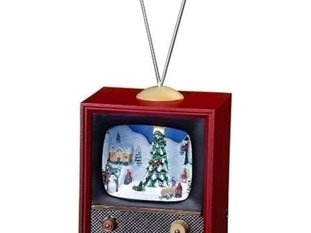 Lighted LED Musical Village Snow Globe Holiday TV - RED Discount