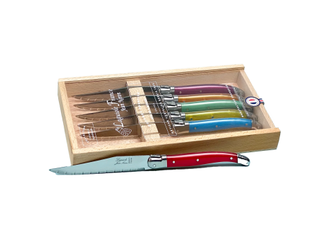 Laguiole Rainbow Stainless Steel Knives In Wooden Presentation Box – Set of 6 Discount