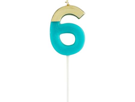 Caspari Gold-Dipped Die-Cut Number Candle – Turquoise –  6  Supply