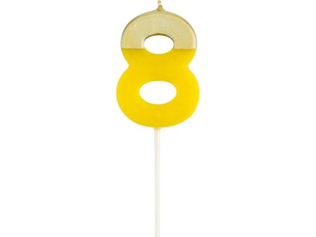 Caspari Gold-Dipped Die-Cut Number Candle – Yellow –  8  For Cheap