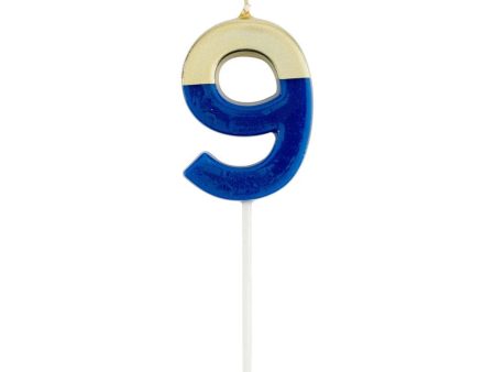 Caspari Gold-Dipped Die-Cut Number Candle – Royal Blue –  9  For Cheap