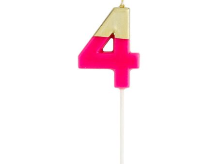 Caspari Gold-Dipped Die-Cut Number Candle – Fuchsia –  4  Hot on Sale