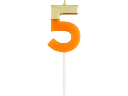 Caspari Gold-Dipped Die-Cut Number Candle – Bright Orange –  5  Online now